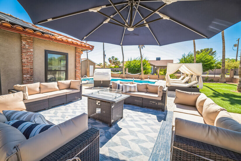 Backyard sitting area with fire pit