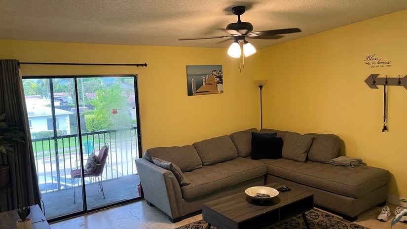 Living room with patio access