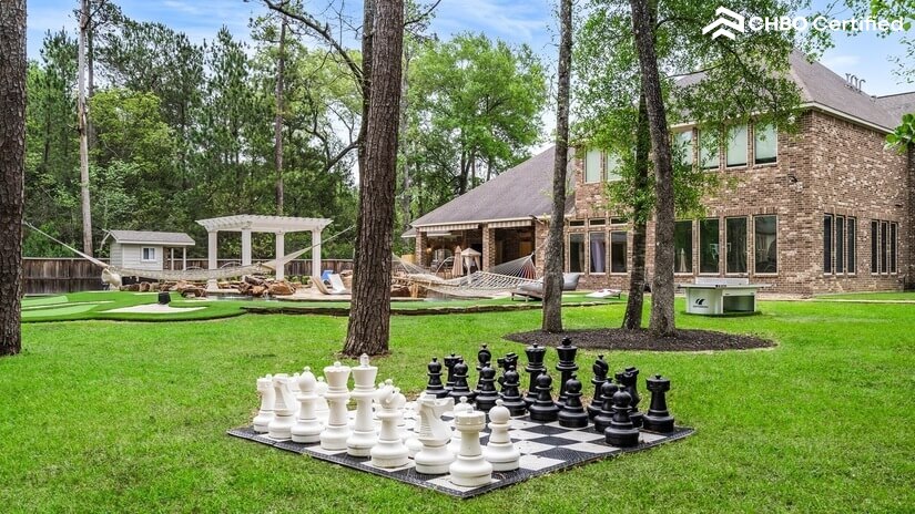 Outdoor life-size chess and seating