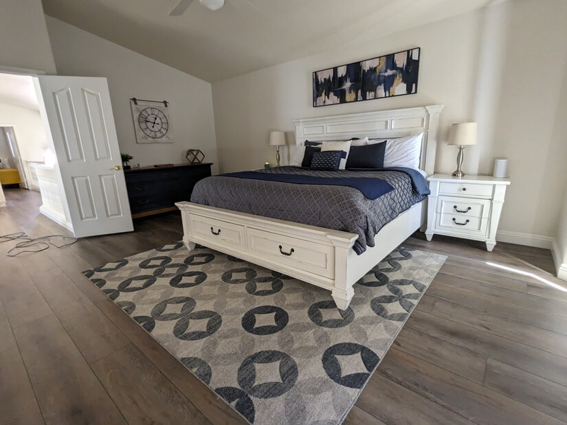 Master bedroom with full sized king bed