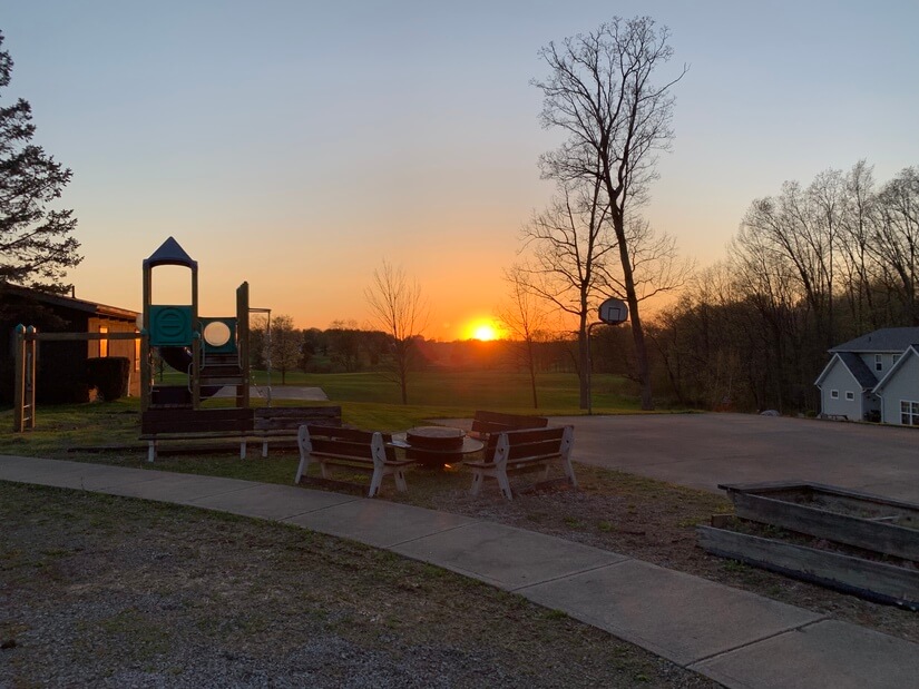 Sunset by playground, basketball & bocce area