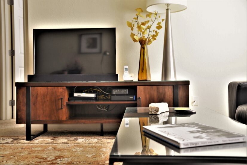 HD TV and living room coffee table