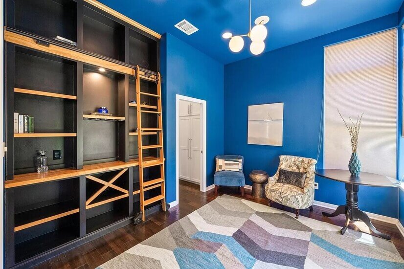 Living Room with Custom Made Bookshelf