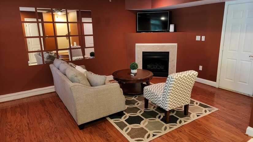 GAs fireplace and sitting area ground floor