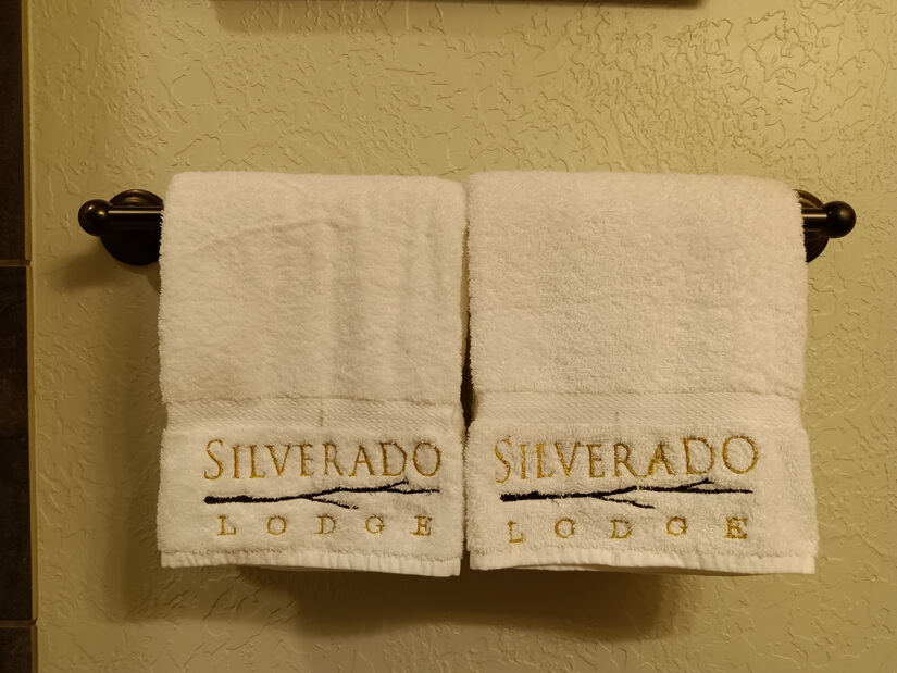 Luxury towels with the Lodge's logo embroidered.