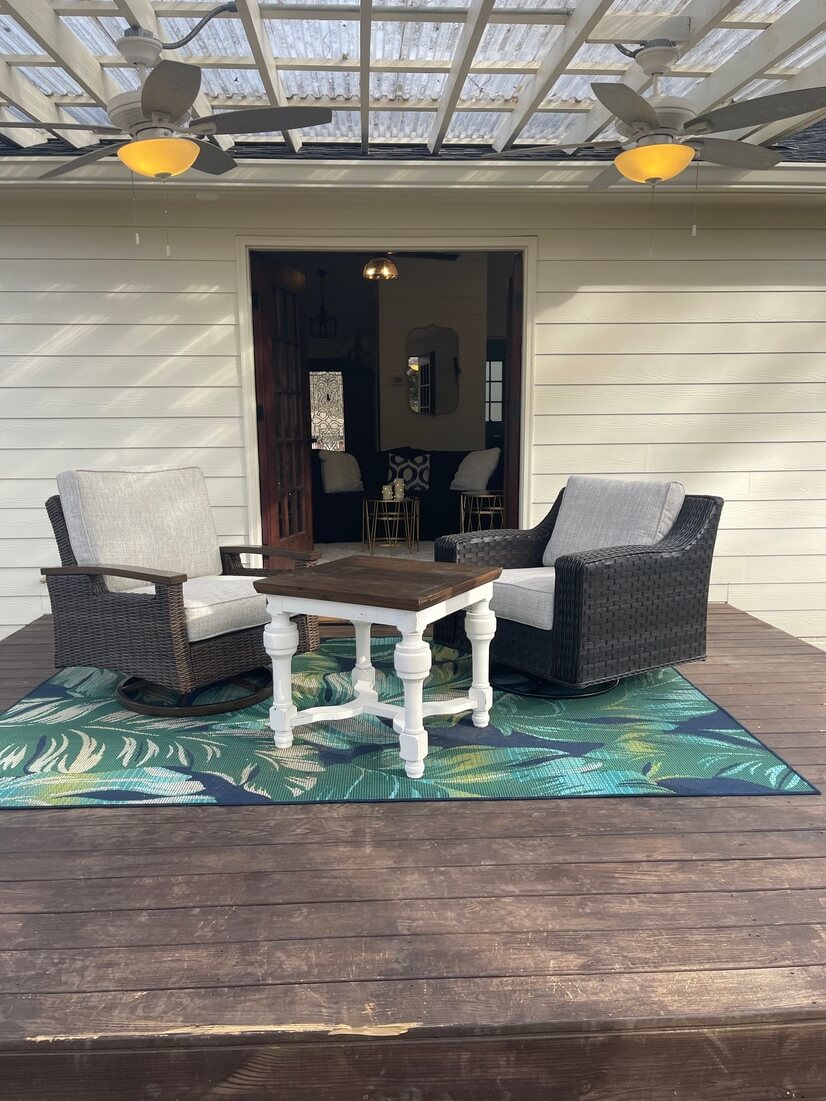 Back porch with fans and lighting