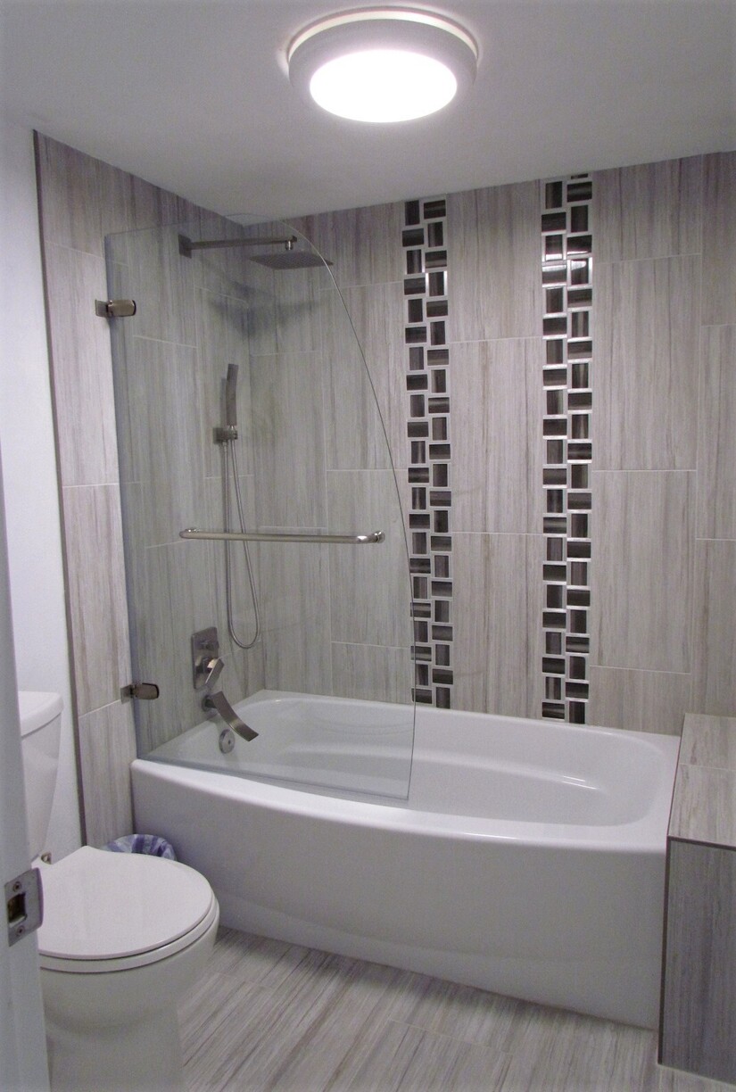 Tub shower combo in the updated master bath