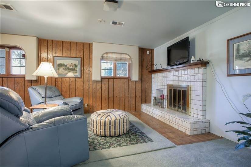 Family room- Has a fireplace.