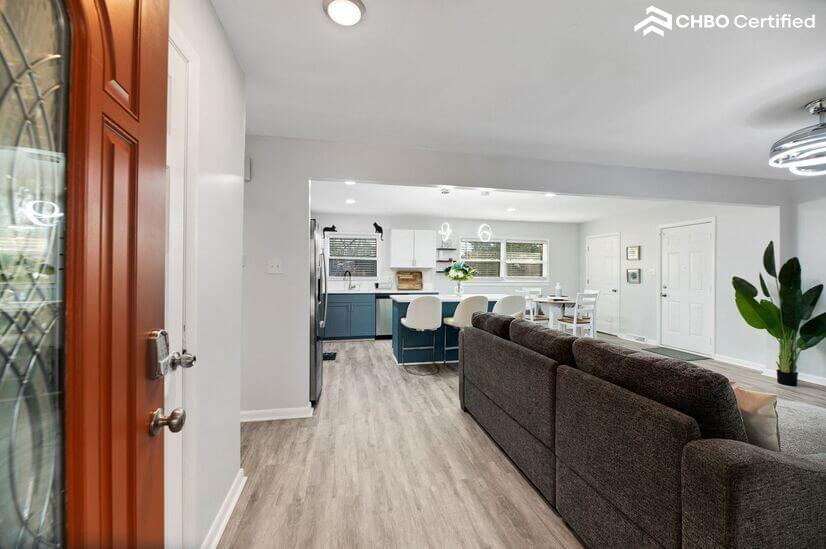 Front door entry into large living space