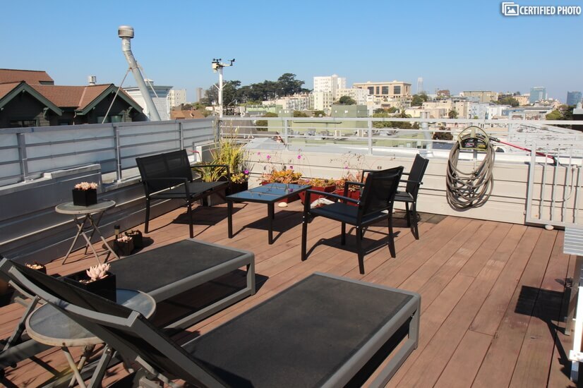 Private roof deck with views of the park and downtown