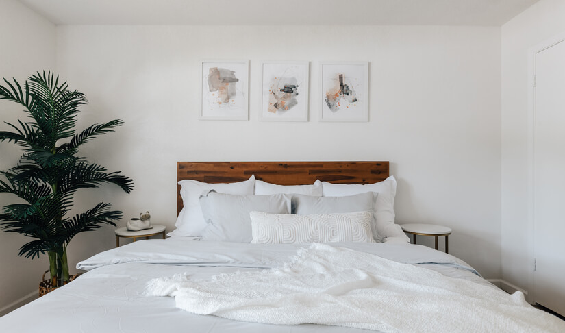 Master bedroom features a king bed, premium mattress, linens