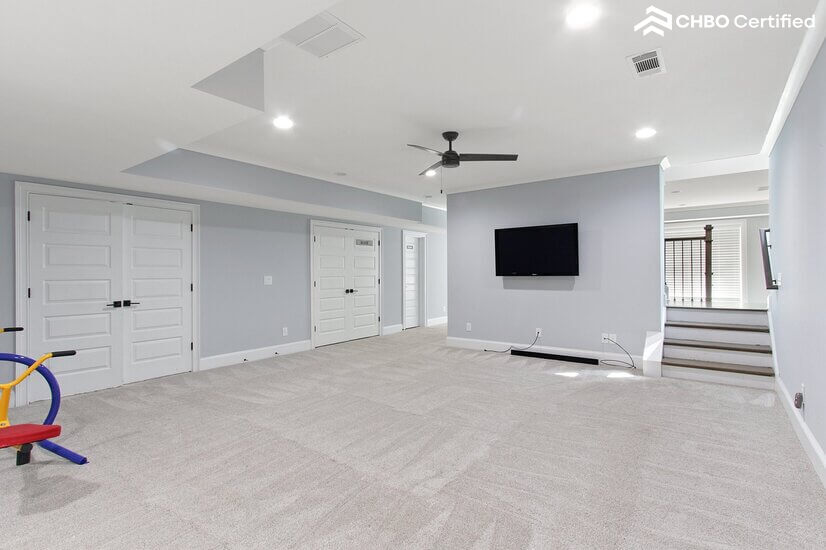 sitting area in the basement