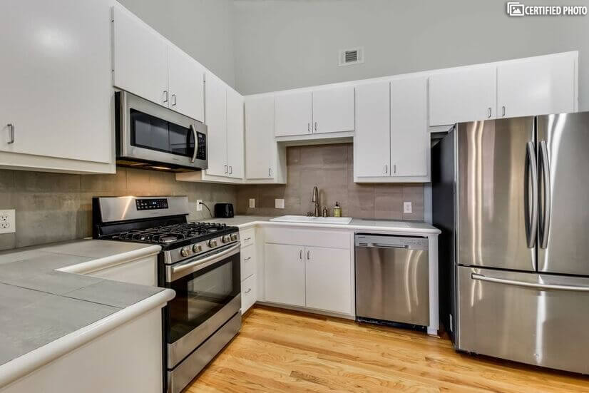 Good view of the kitchen with stainless steel appliances