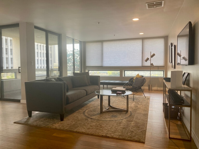 Living room with 55” smart TV, high speed internet, and So