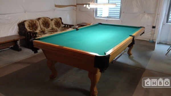 9 foot pool table, ping pong table, and dart