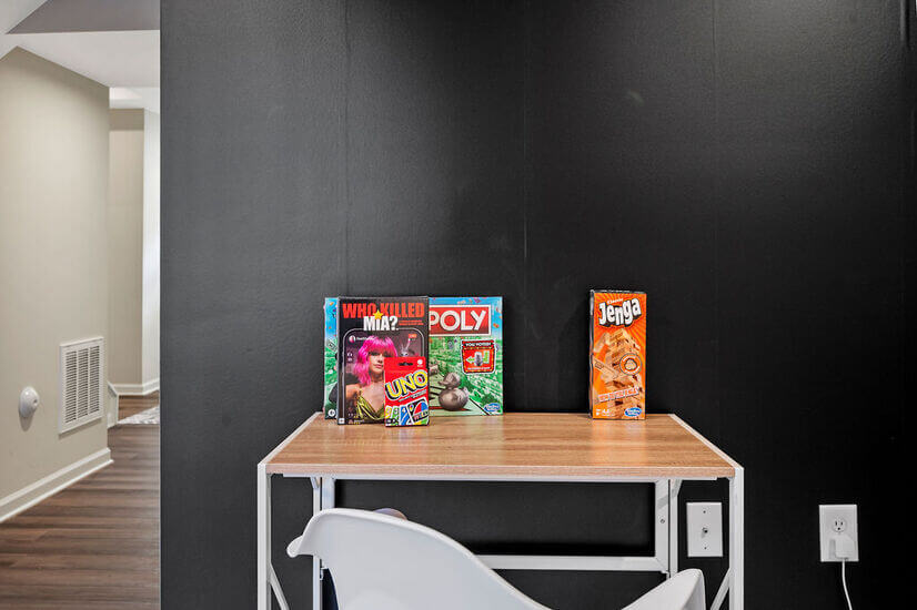 Family games, foldable desk and chalk wall