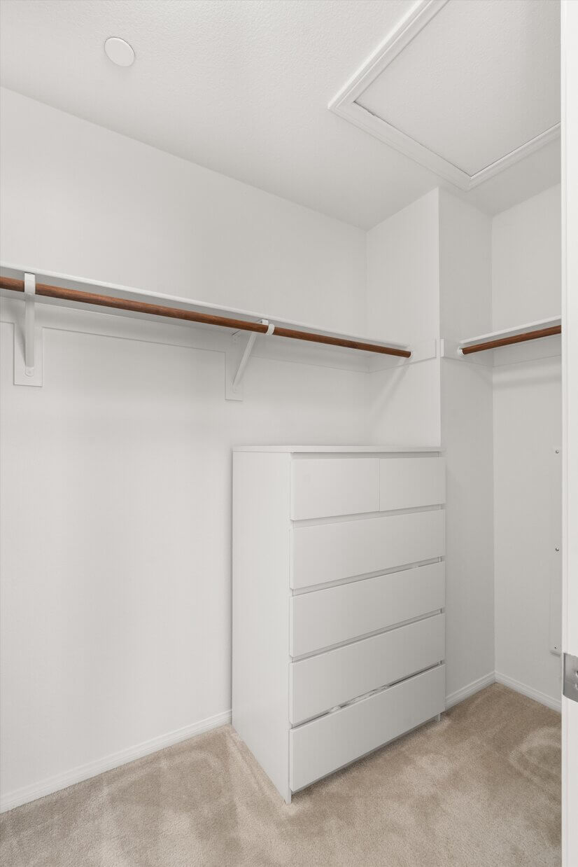 Primary bedroom walk-in closet and dresser