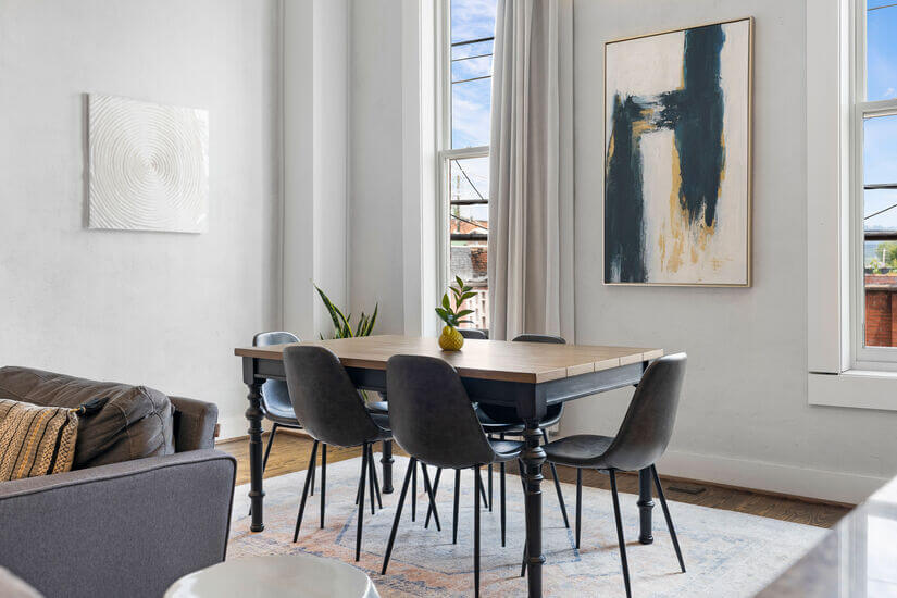 Enjoy dinner with a view at a table that seats up to 6.