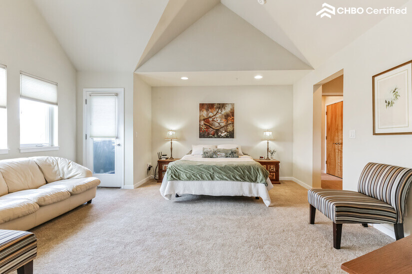 Upstairs bedroom with Vaulted Ceilings