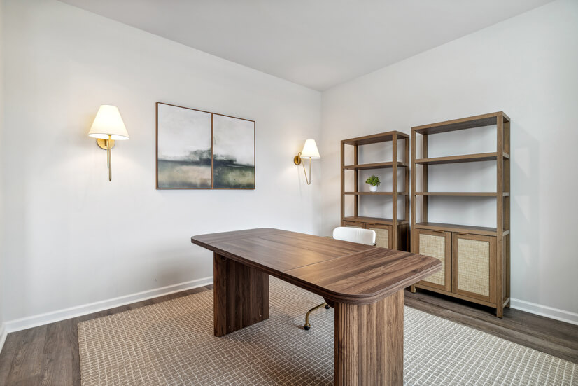 Work comfortably with a chic desk and velvet chair