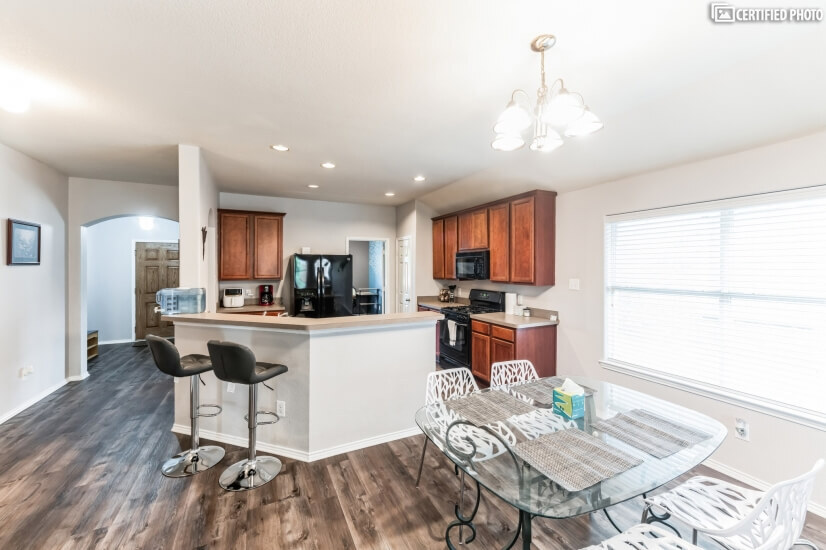 Side view of dinning room and kitchen