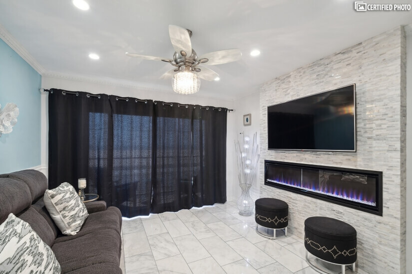 Fireplace and 50" TV