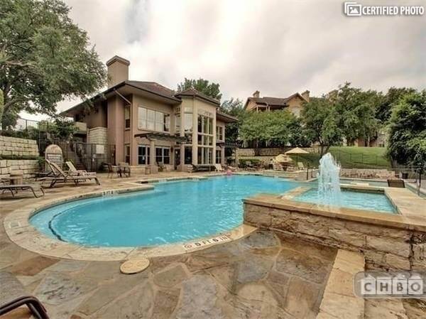 Swim in the large, well maintained pool.