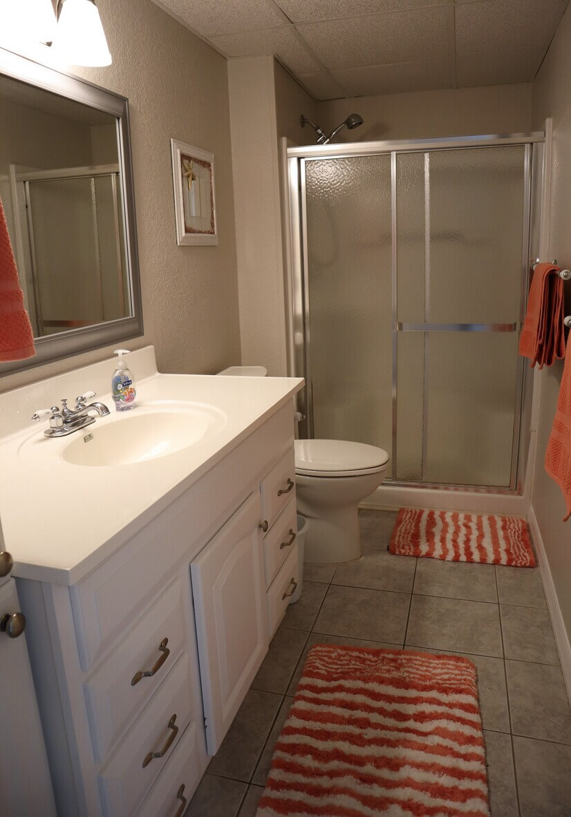 Master bathroom with a walk in shower