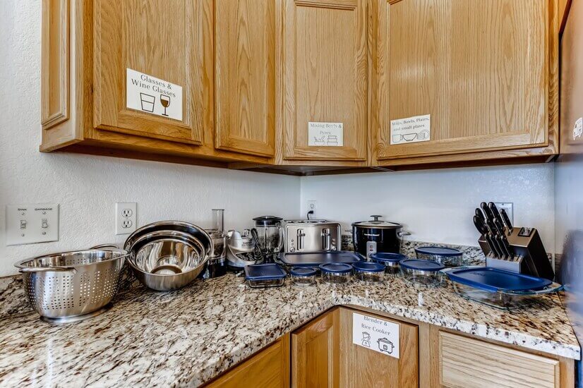 Fully stocked kitchen appliances and storage