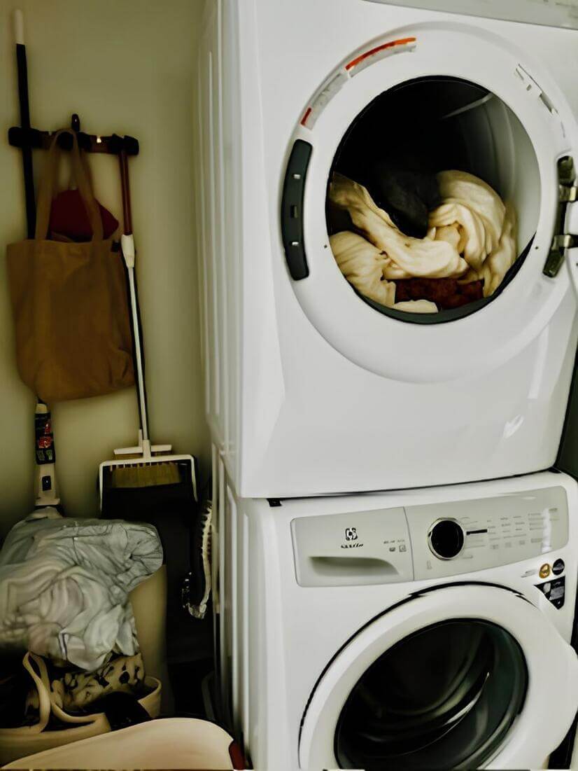 Stacked full-size laundry units