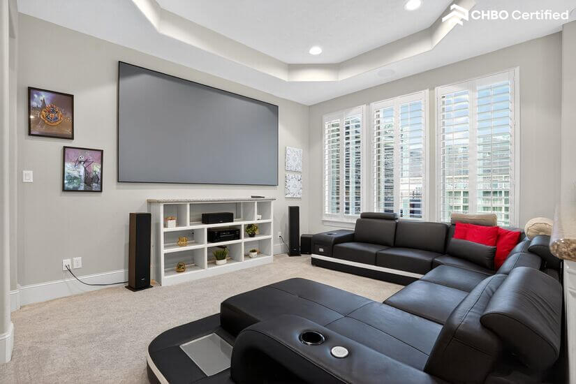 Theater room with modern seating