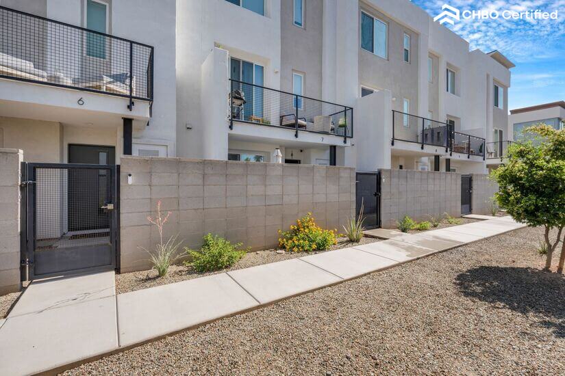Wide view of apartment building
