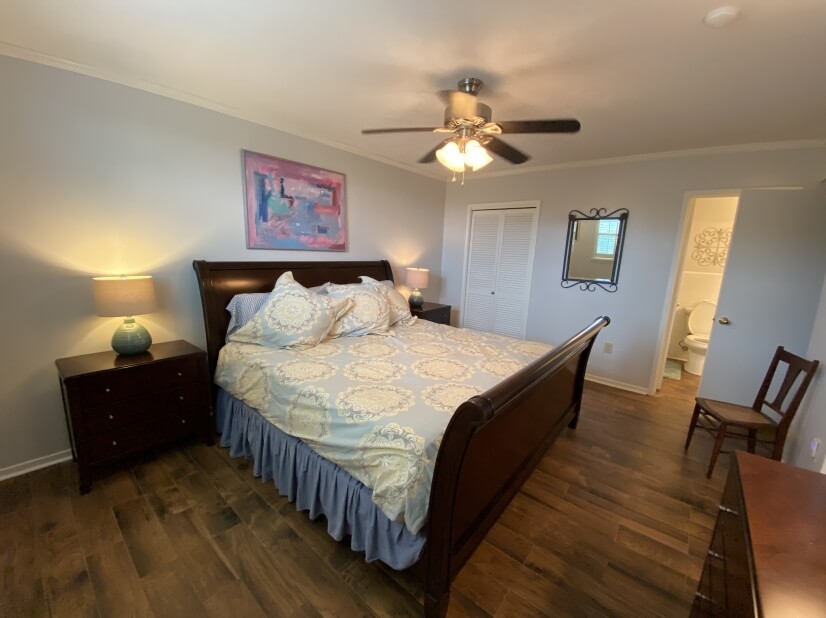 Master bedroom with a king tempurpedic bed