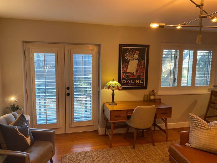 Balcony access, plantation shutters