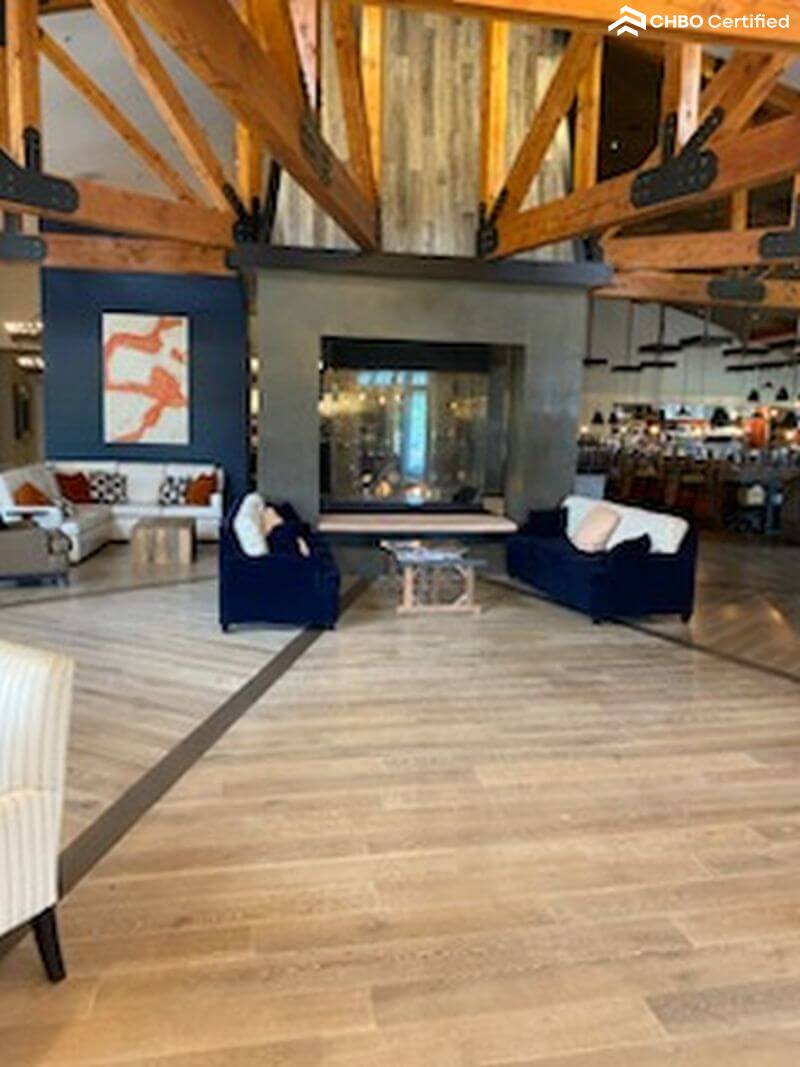 Fireplace in the community lodge