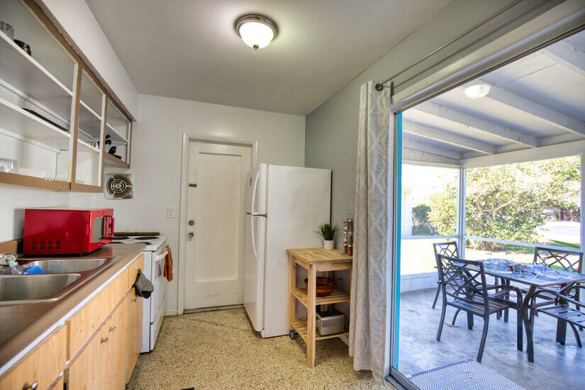 Full kitchen with direct access to patio