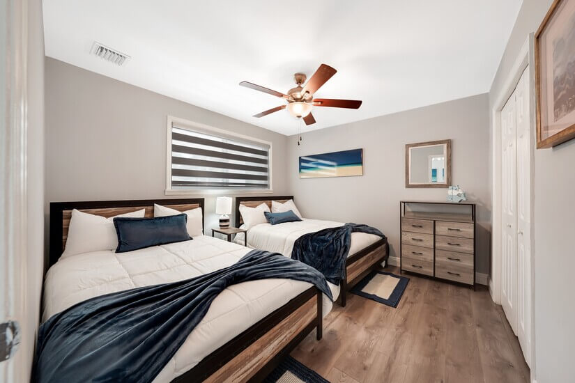 Two full-size beds and ample storage