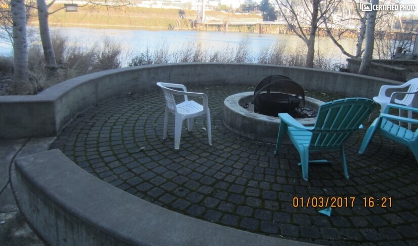 Seating area next to the river