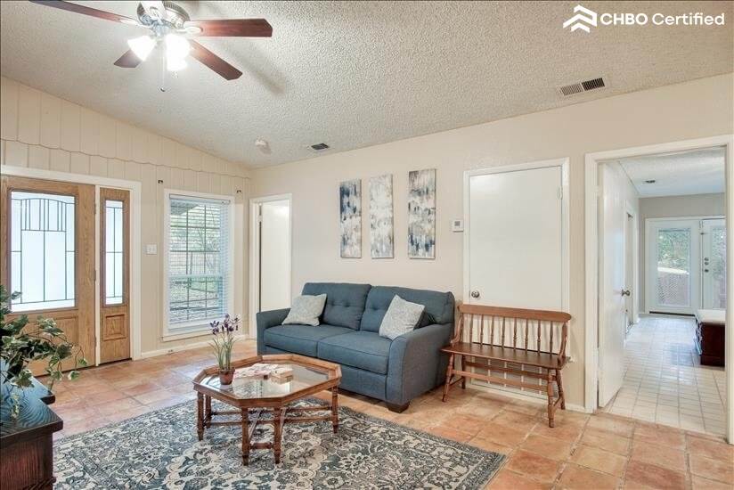 Living room w/full size sofa sleeper, office