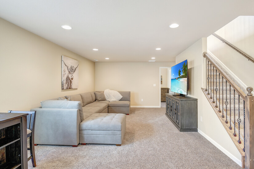 Basement family room with large sectional
