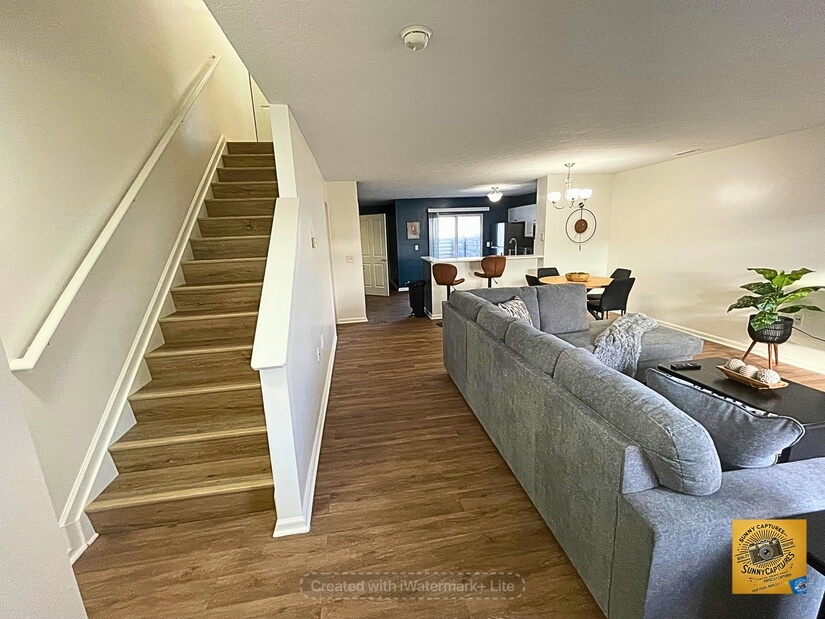 Living room with stairs