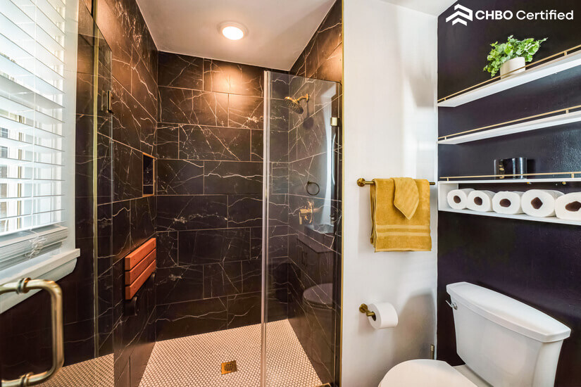 Elegant Master Bath w/custom walk-in shower and shower seat