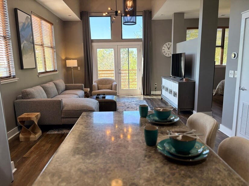 Kitchen island open to Living room