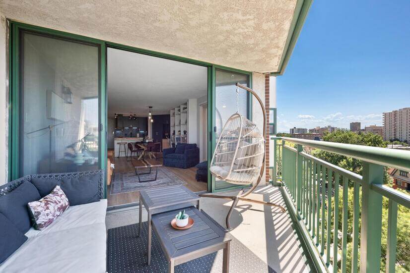 Ample seating in the large private balcony