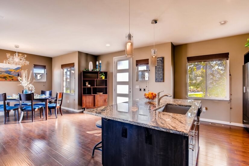Kitchen and Dining room look onto the park
