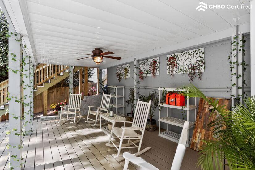 Relax & Rock away under the open covered deck