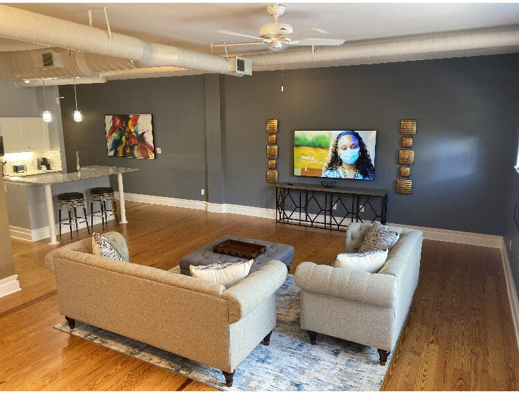 Additional view of living room and kitchen
