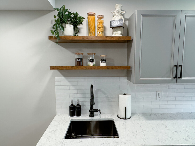 A starter supply of coffee, tea, and sugar are provided