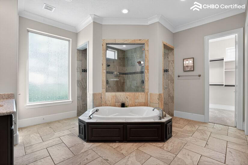 Master Bathroom with soaking tub retreat