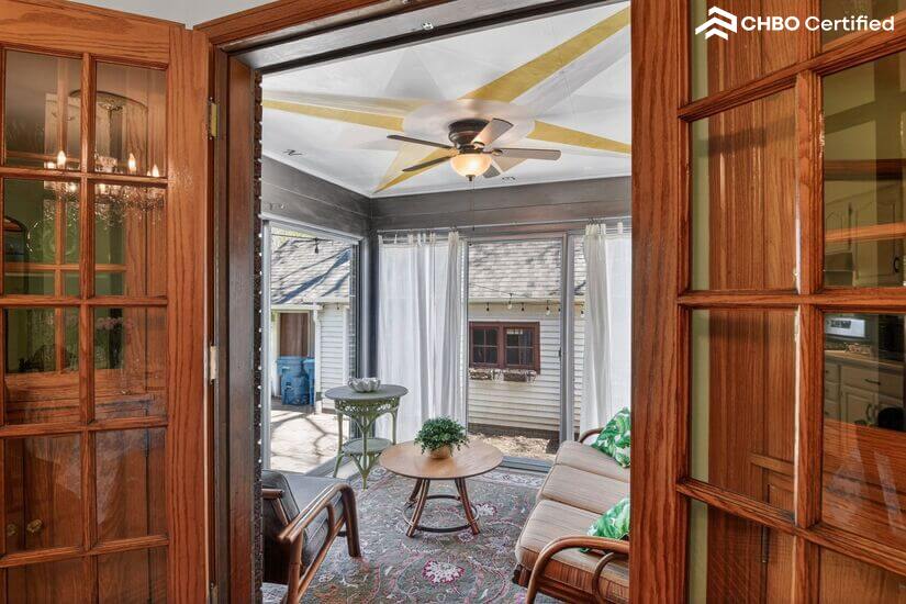 4 season porch offers year round outdoor ambiance.